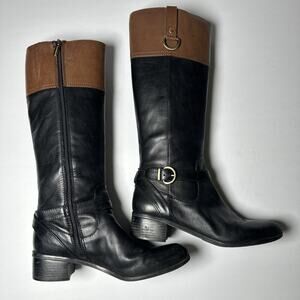 Bandolino Black Brown Leather Buckle Knee High Boots Women's Size 9.5 Equestrian